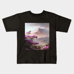 Lavender Mountains Butterflies And Sky Kids T-Shirt